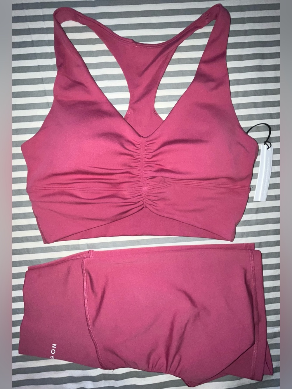 Paragon Reluna High-Rise Sculptseam Plus Short 5" + Ruched Bra in Raspberry Sz M
